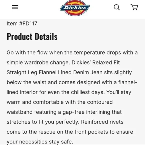 NWT DICKIES Women's Denim Flannel Lined Relaxed Fit Jeans 16 - Picture 11 of 13